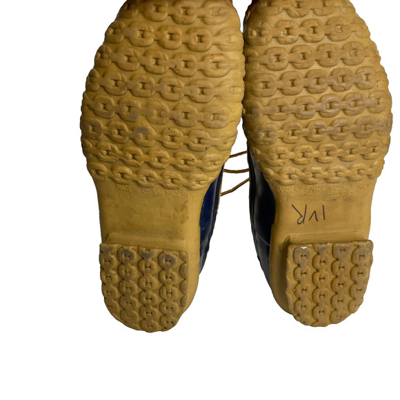 Women's 6 L.L.Bean Vtg Navy Blue Rubber Leather Trim Lace-Up Outdoors Duck Boots - Picture 9 of 10